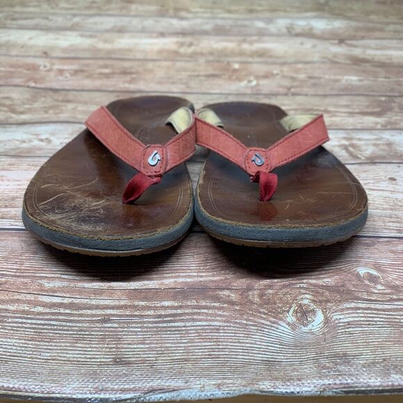 OluKai Pua Brown Red Leather Flat Flip Flop Sandals - Women's Size 8 US / 38 EU - Picture 8 of 10